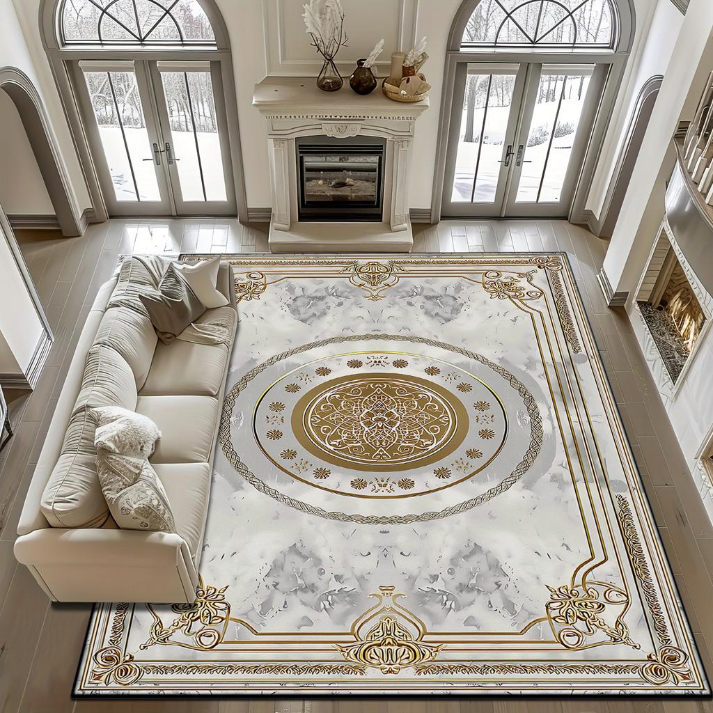 White European Marble Soft Living Room Carpet Home Decoration Light Luxury Fluffy Rug Easy Cleaning Non-slip Large Floor Mats