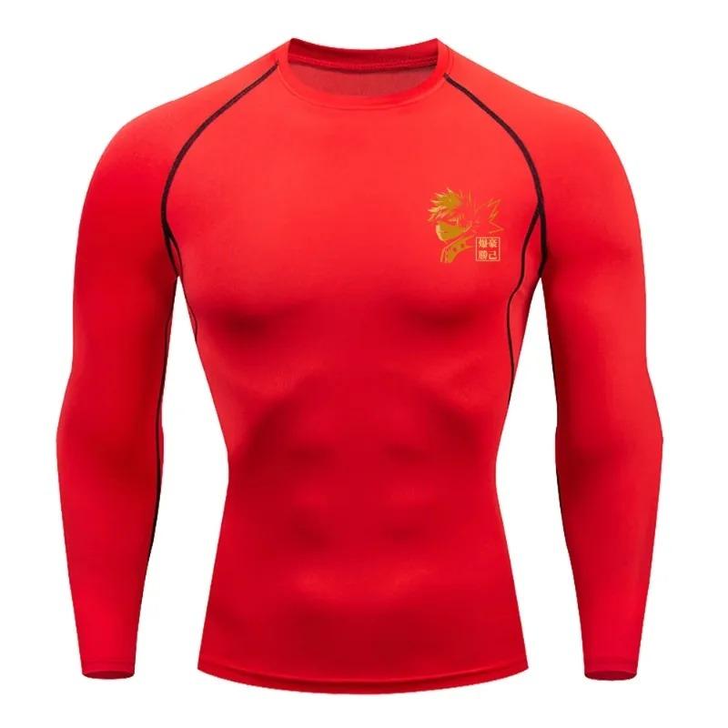 Men Compression Shirt for Workout Quick Dry Katsuki Bakugo Print Top Breathable Sweat Absorbing Fitness T-Shirt Sweat-Resistant