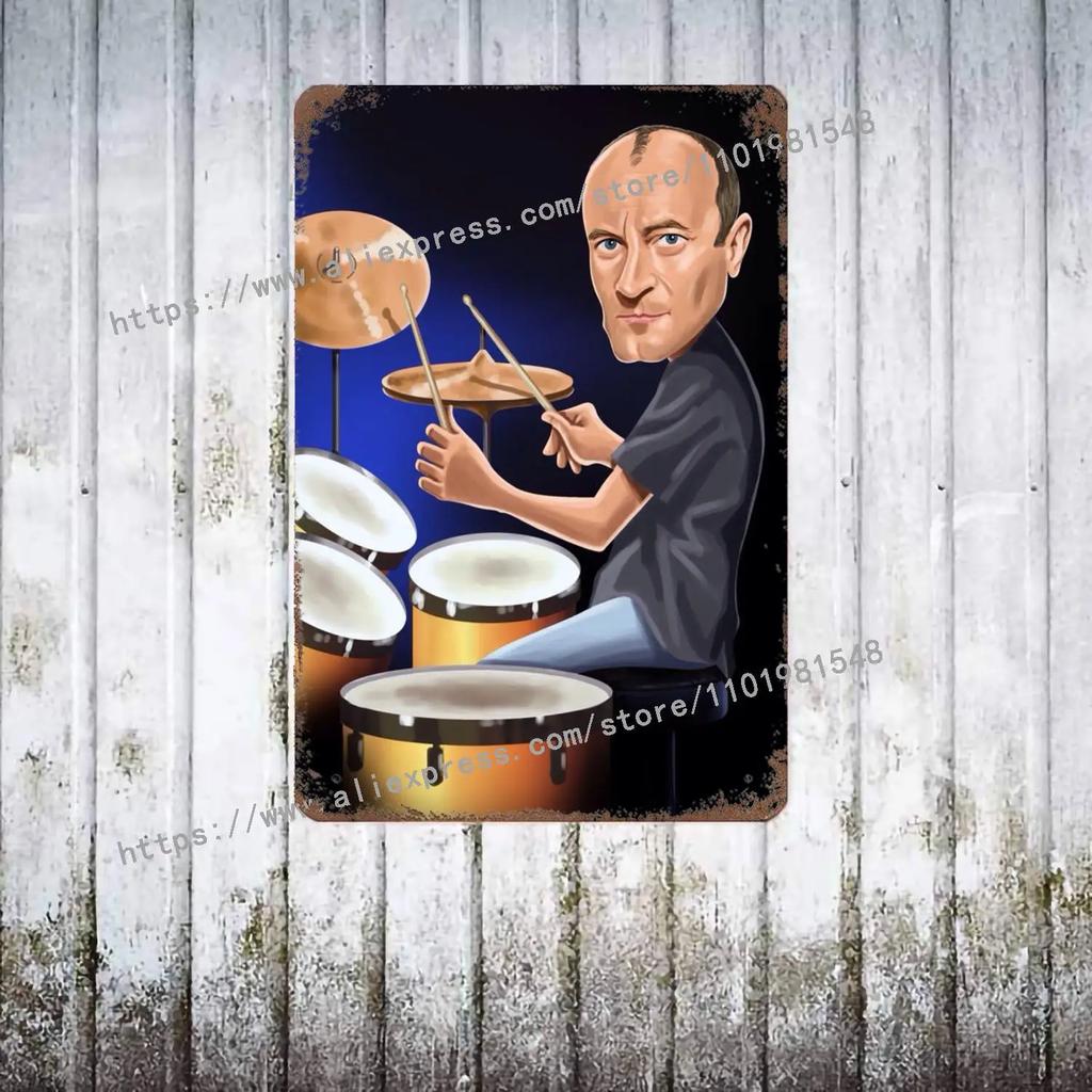 Phil Collins Drummer Metal Decor Poster Vintage Tin Sign Metal Sign Decorative Plaque for Pub Bar Man Cave Club Wall Decoration