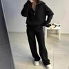 2025 Autumn Women's Lapel Zipper Knit Sweater and Long Pants Set - Casual European & American Style