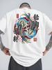 Japanese-style Carp Pattern Summer Sports Casual Short-sleeved 100% Cotton Men's T-shirt with Trendy Print Loose Round-neck Top