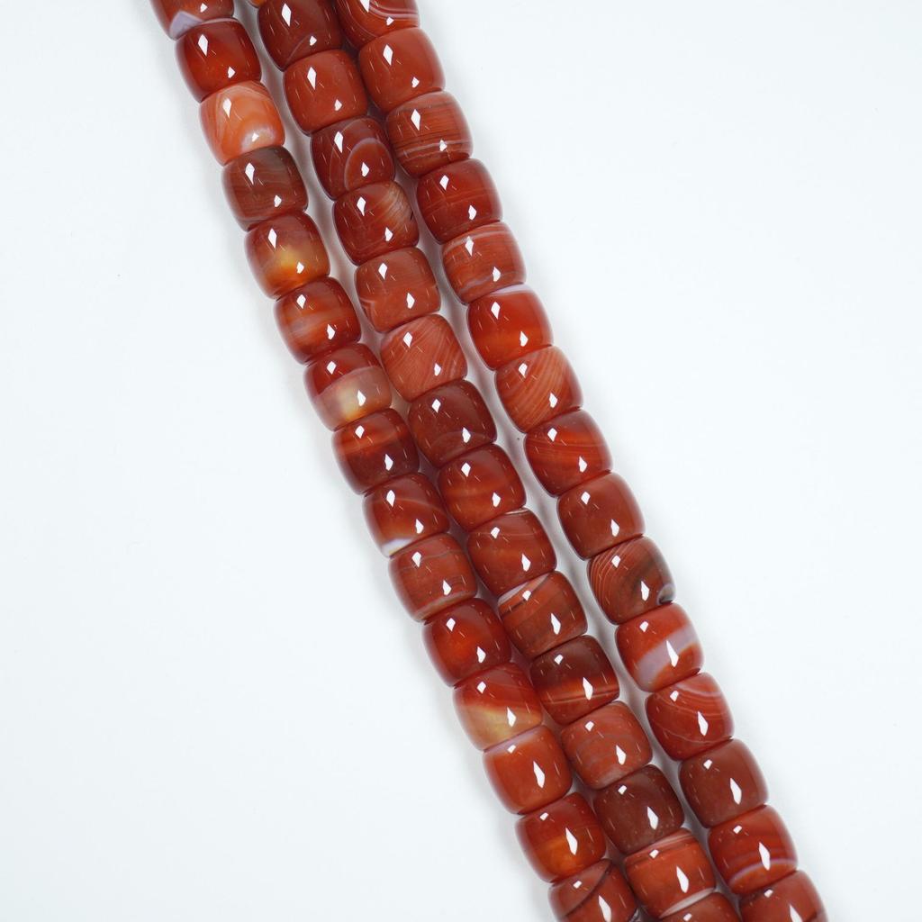 Přírodní pruhované červené achátové korálky ve tvaru válečku pro DIY buddhistické náramky Vajra Bodhi