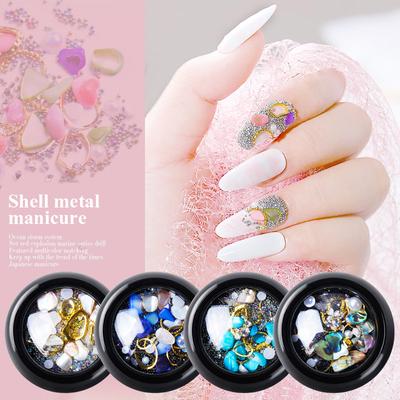 Nagelkunst, glänzend, hohl, Legierung, Metallrahmen, Perlen, Strass, 3D-Muschel, flache Rückseite, Nietendekoration