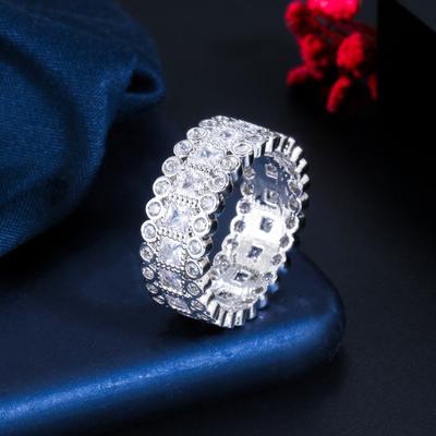 J0126 Ring, Galvanisiertes Platin, Mikro-Eingefasste Zirkonia, Damenring, Personalisierung