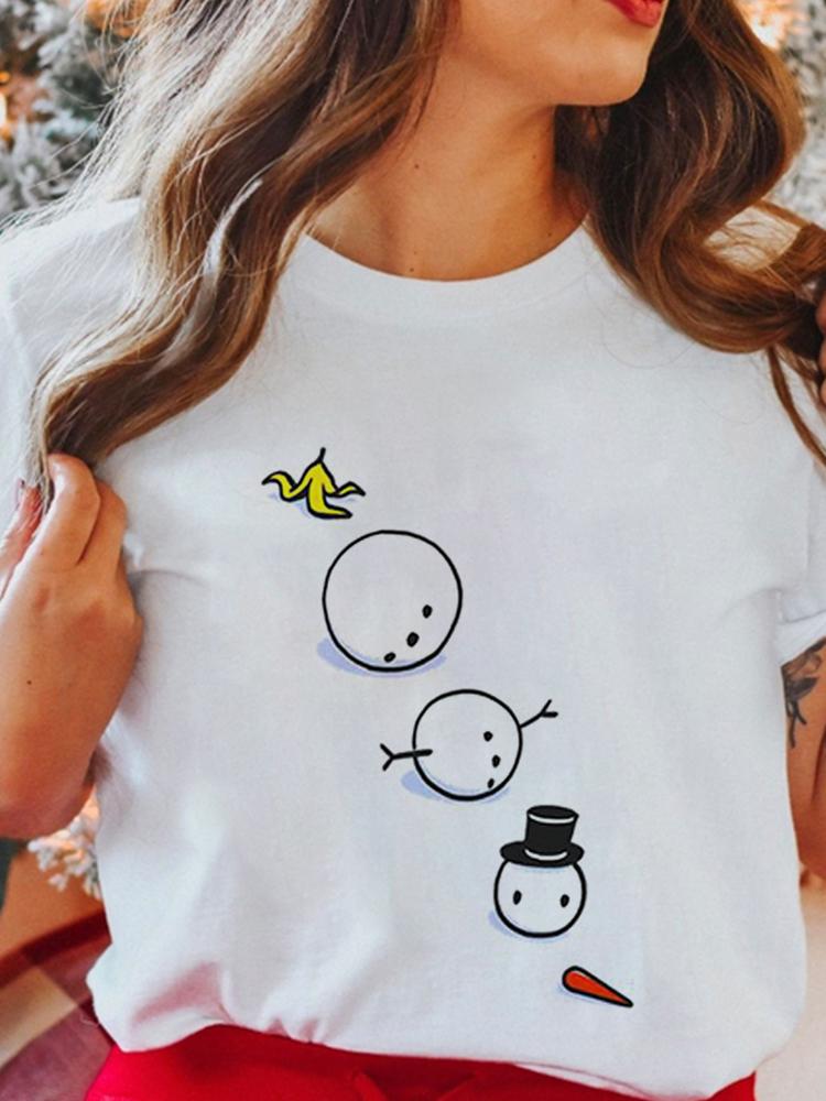 Women's Tops Christmas Short Sleeve Tees Female Summer Beach Funny Cartoon Santa Reindeer Printed T-Shirt Regular Graphic Female
