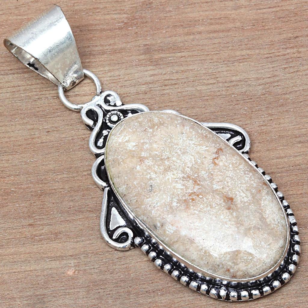 Pandantiv Fossil Coral Piatră prețioasă Ziua Îndrăgostiților Etnic Bijuterii Argint 2.5"