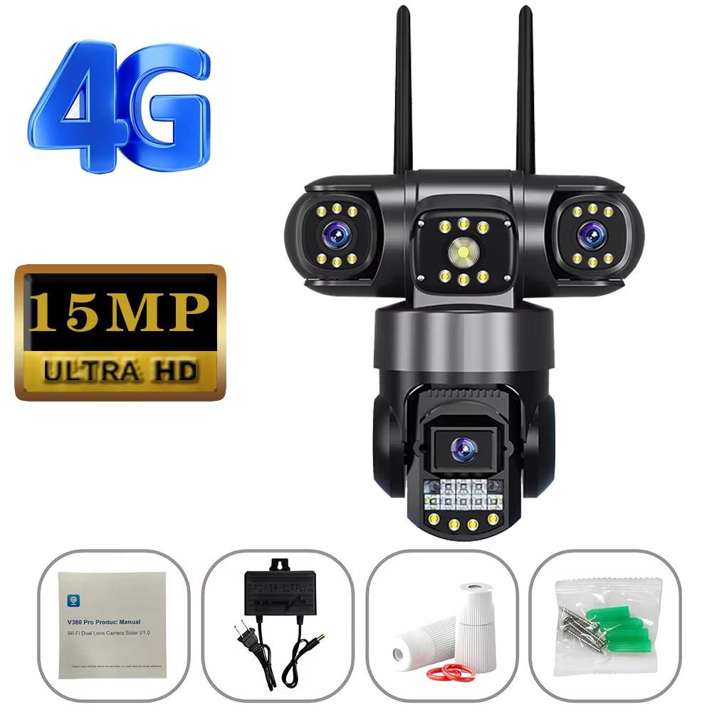 V380pro 15MP 3 objektiv 4G/Wifi kamera AI detekce člověka Noční vidění Vodotěsné zabezpečení Video sledování IP Camara 8K CCTV monitor
