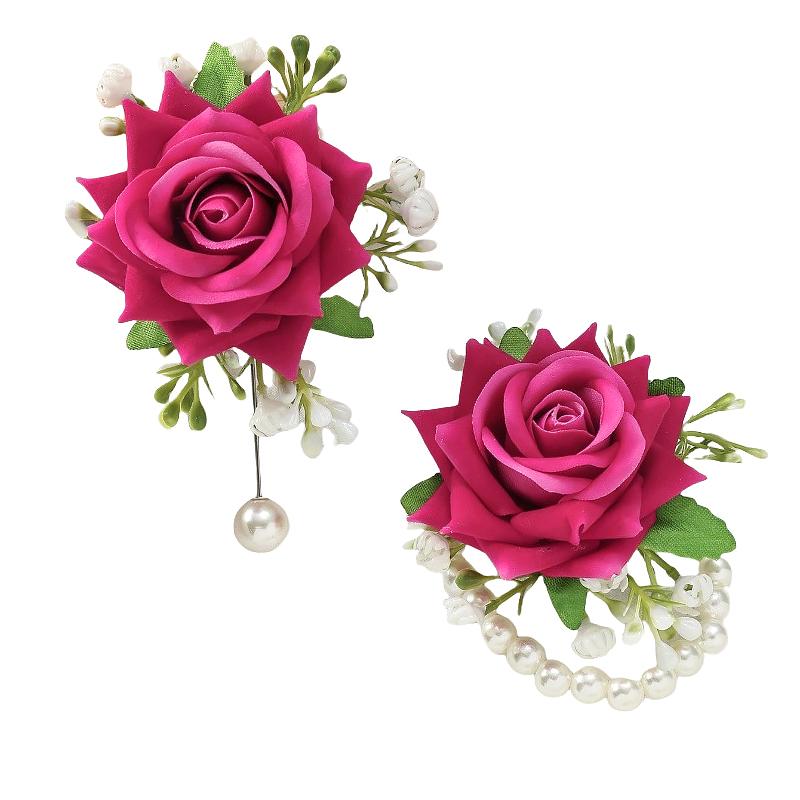 2PCS/Set Corsage Bridesmaid Accessories Party Jewelry Bridal Artificial Rose Gorgeous Wrist Corsage Elegant Multi-Color