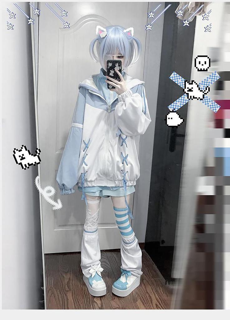 XHSUKADO Yami Kawaii Hoodie with Devil Heart and Ribbon This sweatshirt features a and subculture Perfect for and Available in light blue and Size