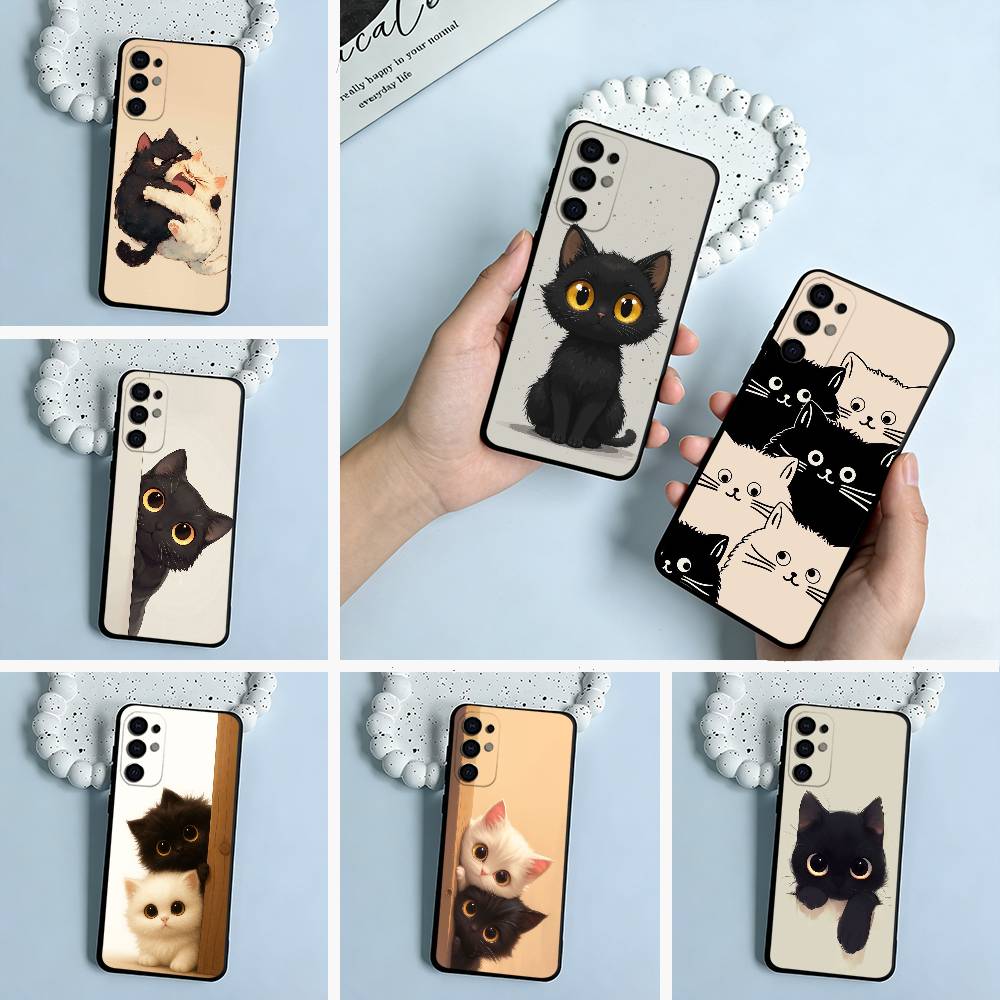 cartoon cats Phone Case For Samsung S25,S24,S21,S22,S23,S30,Ultra,S20,Plus,Fe,Lite,Black Soft Silicone