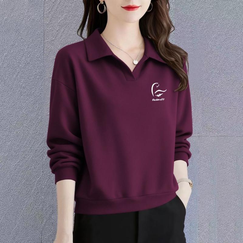 Lapel Polo Shirt Mom Fashion Sweatshirt Women 2025 New Spring and Autumn Casual Loose Top