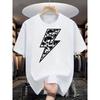 European Size Men's Crew Neck T-Shirt Black Lightning Bolt Skull Print Casual Daily Wear