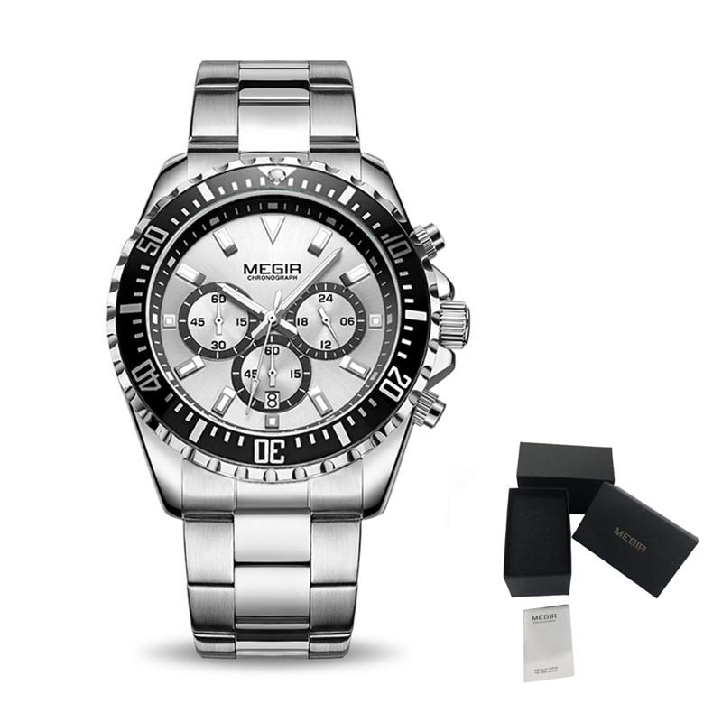 MEGIR Business Watches Men Luxury Quartz Luminous Wristwatch Waterproof Stainless Steel Chronograph Clock Date Reloj Hombre 2064
