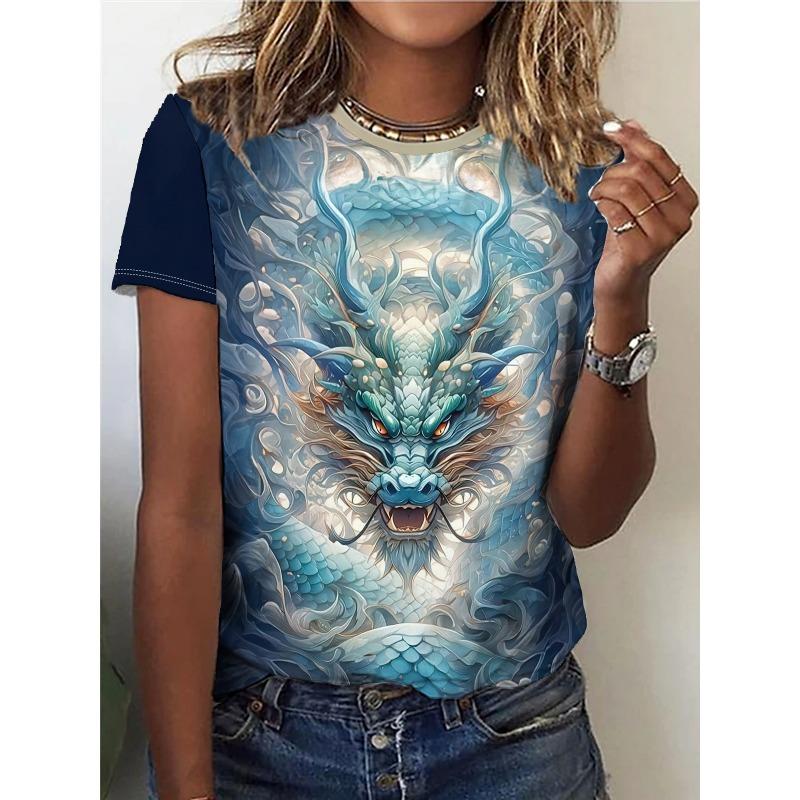 Sommer Drachen Phoenix Wolke 3D Druck T-shirts Frauen Streetwear Casual Fashion Y2k Kurzarm T Shirt Oansatz Tees Tops Kleidung