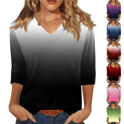 Γυναικεία Μόδα Casual V λαιμόκοψη 3/4 με φαρδιά στάμπα γυναικείο μπλουζάκι