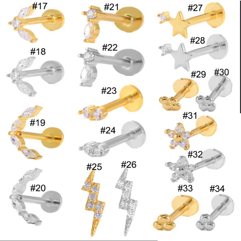 S925 Sterling Silver New Version Puncture Internal Thread Flat Head Body Auricle Puncture Earbone Stud Earring Stud Earring