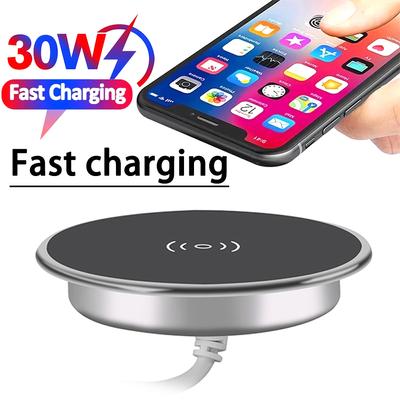 Built In Desktop Wireless Charger Desktop Furniture Embedded 30W Fast Wireless Charger Charging For iPhone Samsung Xiaomi
