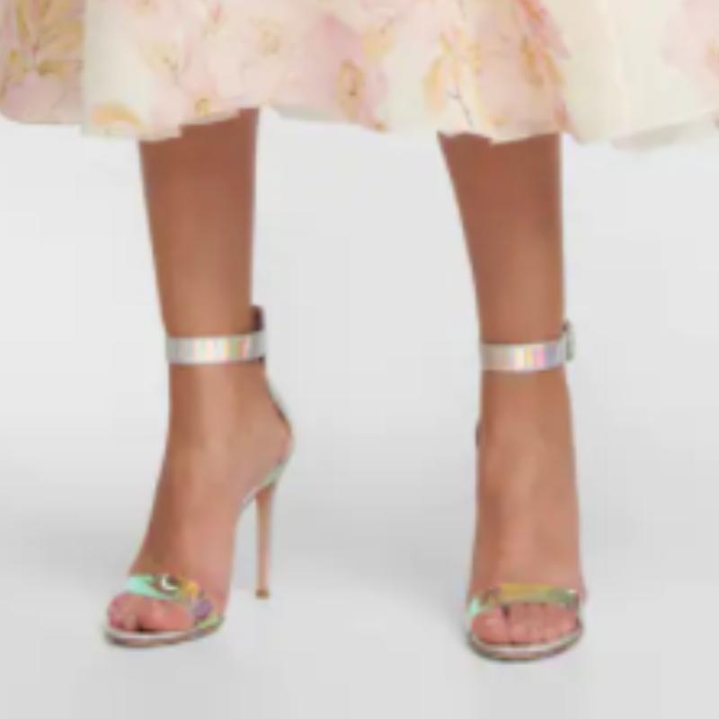Women's Sandals Summer 2025 Patent Sexy Peep toe Stiletto High Heels Luxury Silver Strappy Wedding Dance Shoes Ladies Big Size