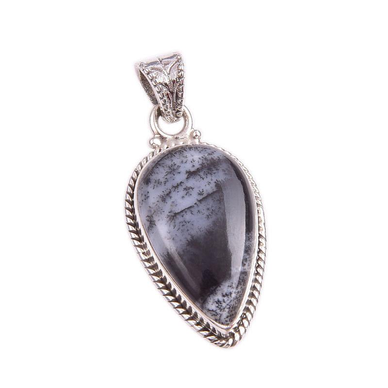 Natural Dendrite Opal Gemstone 925 Solid Sterling Silver Gift Pendant 1.5" f0b51