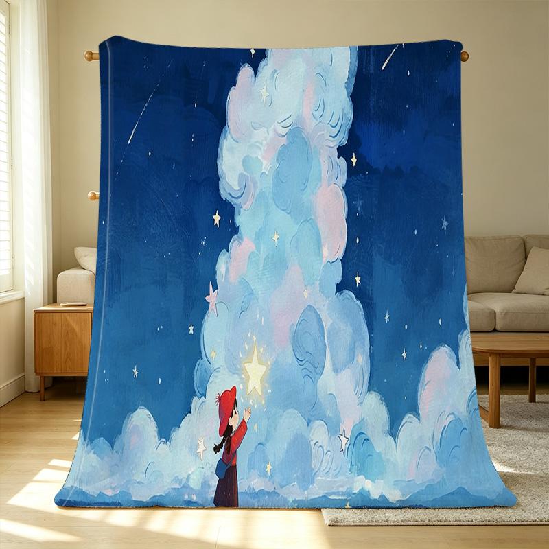Christmas & Halloween Themed Flannel Blanket, Edged Soft Warm Cozy Throw for Couch Nap, Illustrated Pattern Plush Blanket, Home Decor