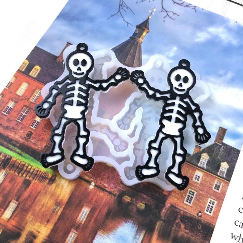 Geometric Human Skeleton Earring Epoxy Resin Silicone Mold Luggage Bag Tags Casting Molds with Hole for DIY Crafts