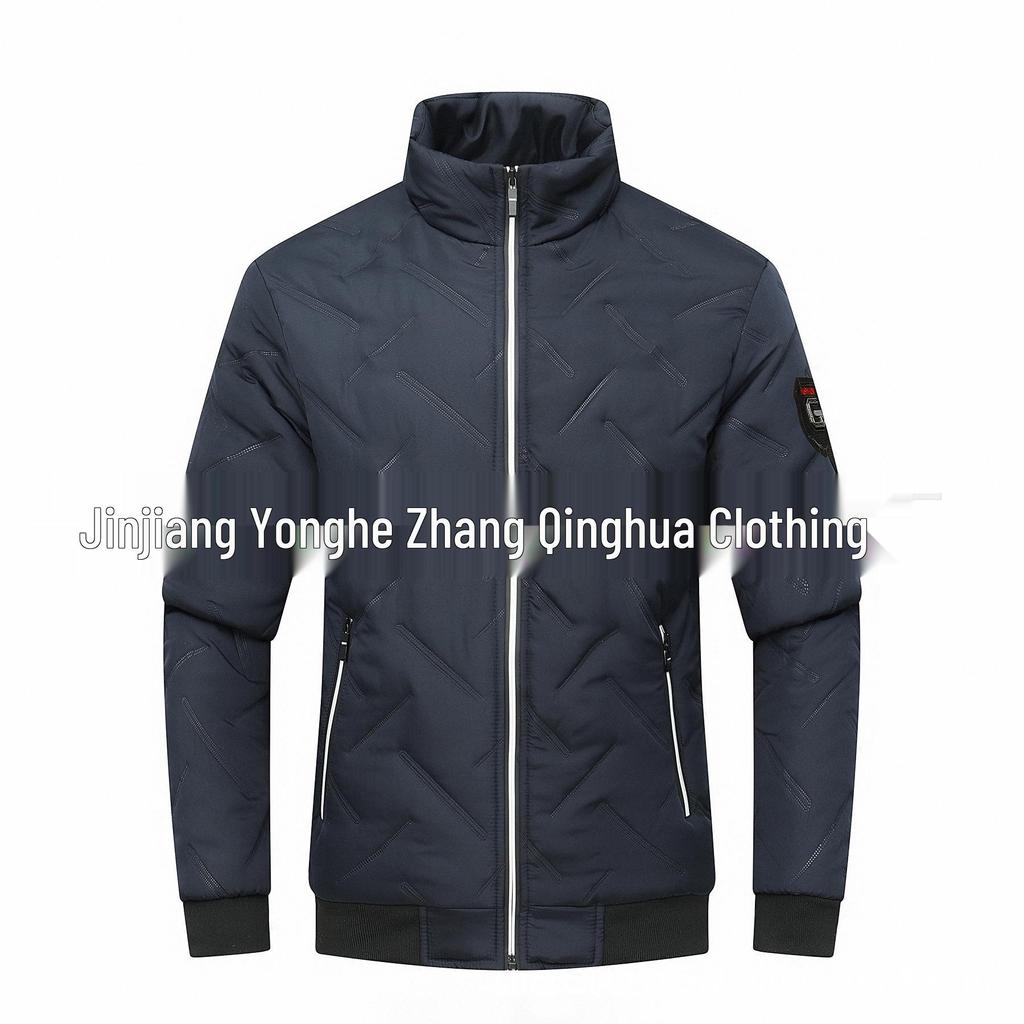 2024 Men's Winter Cotton Jacket: Youth Fashion Print, Warm Stand-up Collar