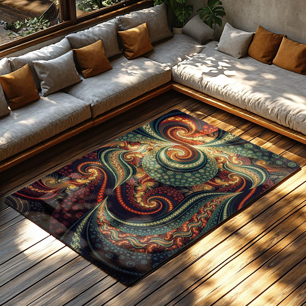 Psychedelic Swirl Area Rug, Multicolor Bohemian Carpet with Spiral Pattern, Plush Non-Slip Living Room Mat for Vibrant Decor