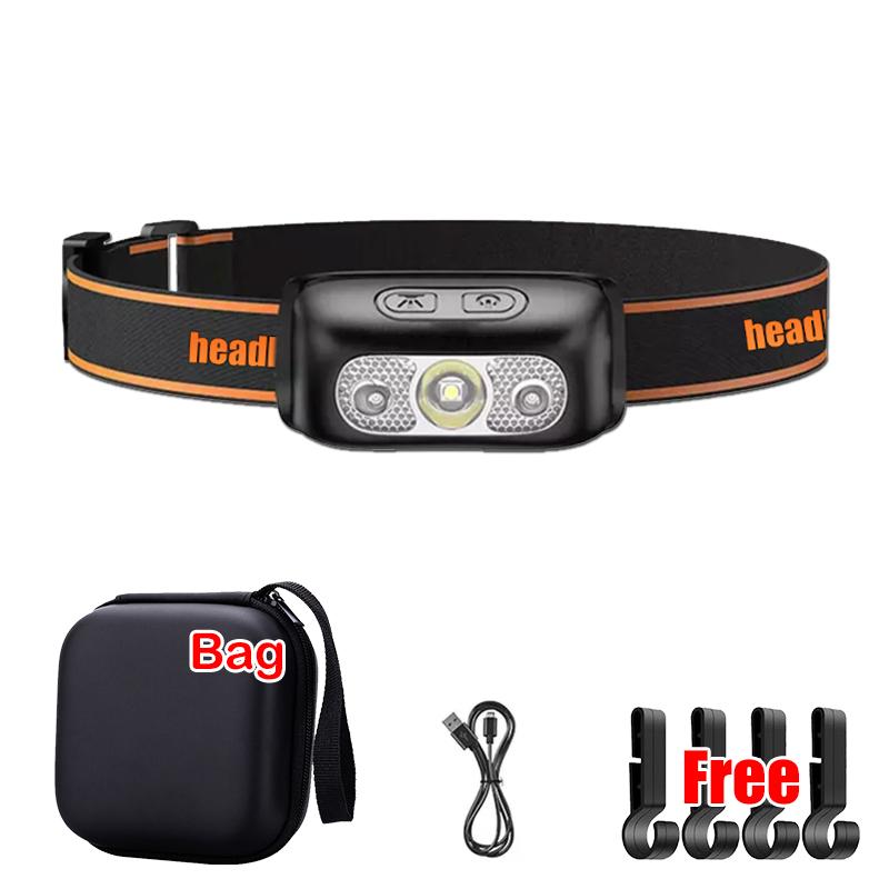 Mini Rechargeable Powerful Headlamp USB High Power Headlight LED Waterproof Head Lamp Sensor Torch Work Front Light