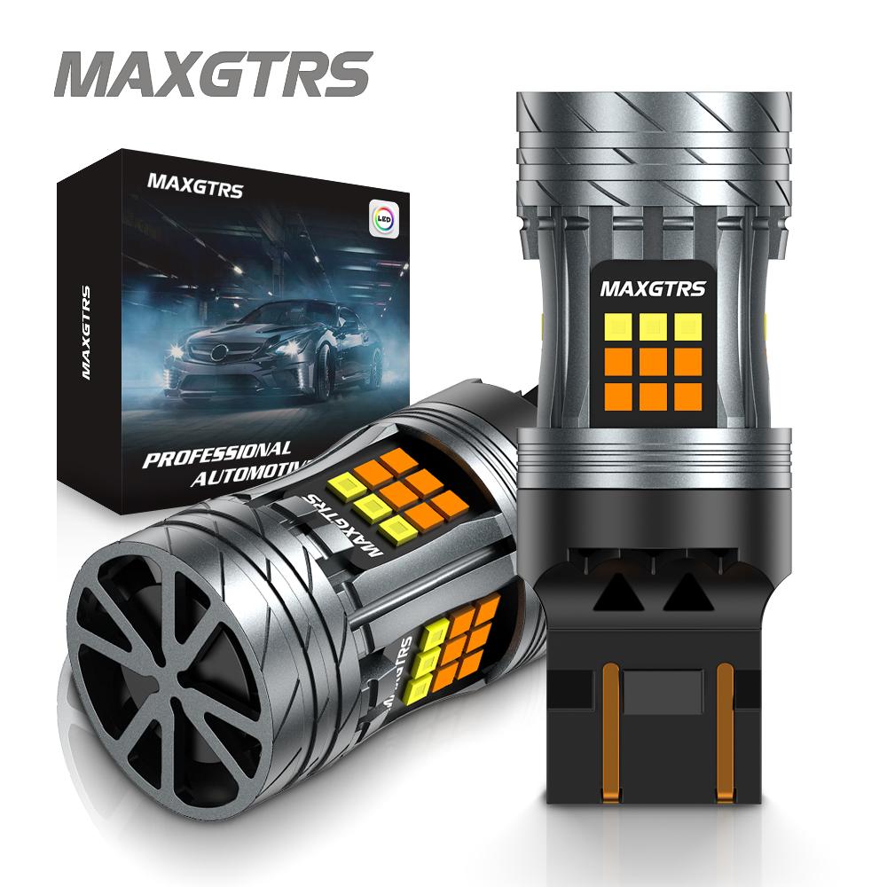 MAXGTRS 2x T20 7443 W21/5W Canbus 3157 LED Double Switchback Amber Dual Color Turn Signal Light T25 P27/7W Bulb 12V