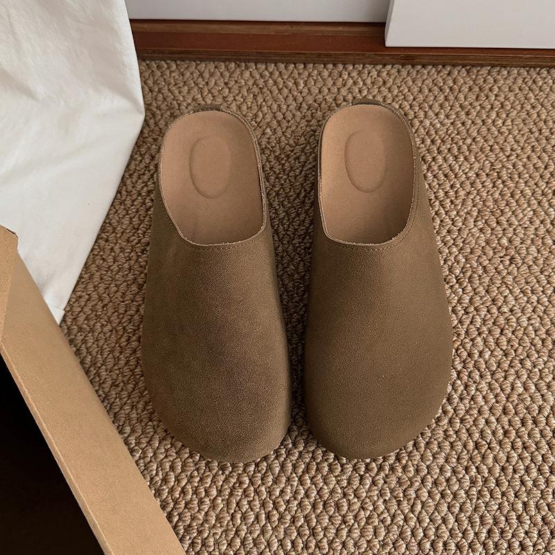 New Women's Slippers Closed Toe Round Toe Suede Clogs Sandals Autumn New Retro Solid Color Flat Bottom Women's Slingback Shoes