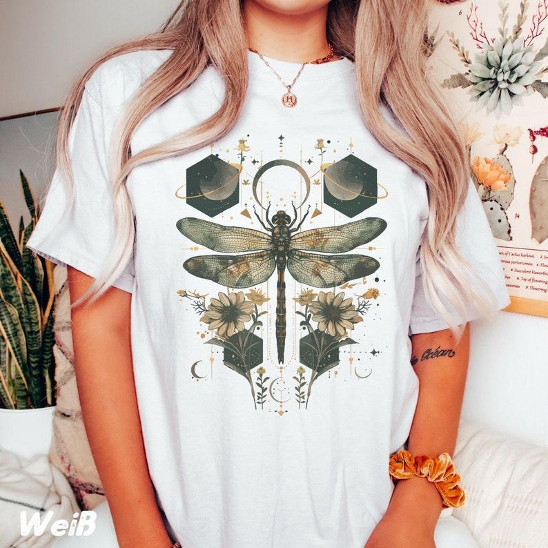 Cute Goblincore Tshirt Dragonfly Witchy Whimsigoth TShirt Celestial Fairycore Shirt Green Witches Nature Aesthetic Tshirt