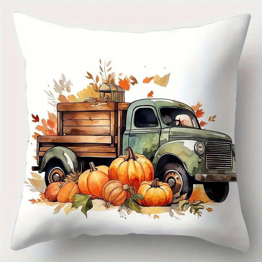 Autumn Truck & Pumpkins Pillowcasesuitable For Sofa Car Bedroom Decorative Cushion Cover Pillow Cover