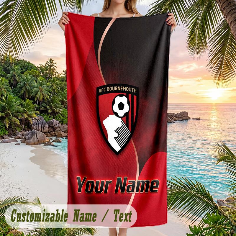 Beach Towel Bournemouth Football Print Custom Name Text Soft Towel for Swimming Pool