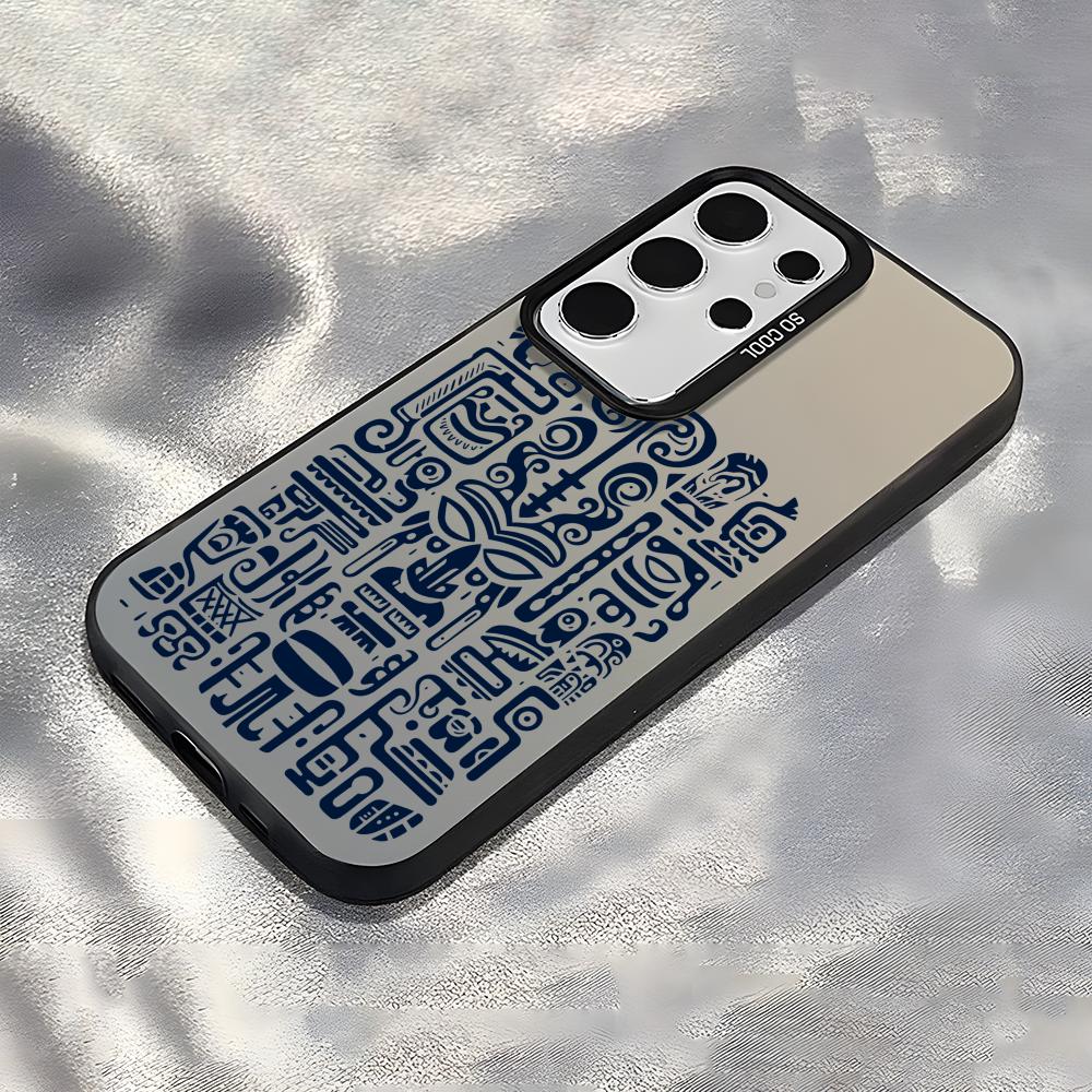 Luxury Tiki Pattern Phone Case For Samsung Galaxy S25 Edge S24 S23 S22 S21 S20 Ultra Funda Silicone Silver Cover