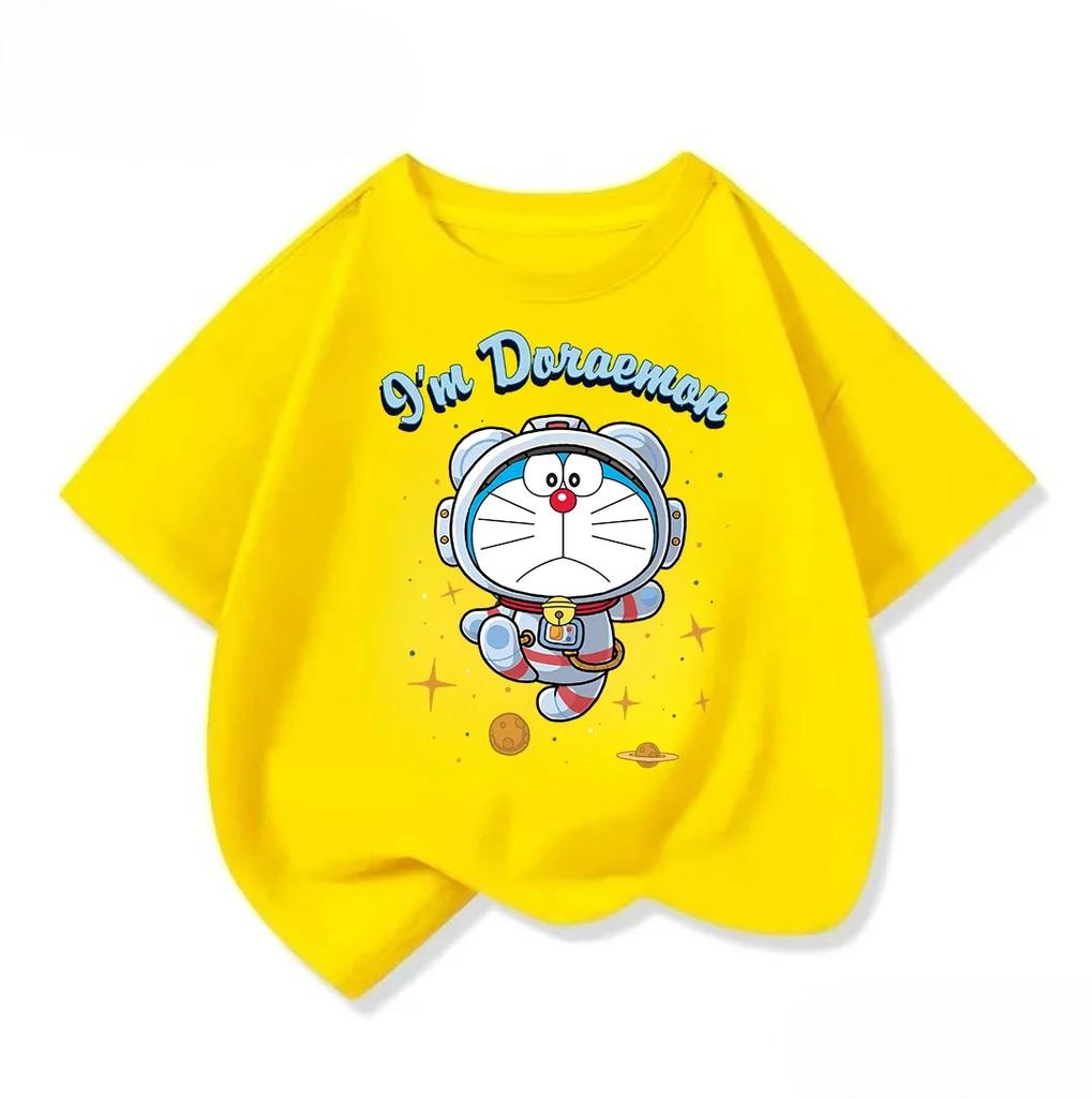 Summer Children Crew Neck T Shirt Fashion Cartoon Print Cute Street Style Tops Doraemon Boys Girls Outfit 314Y