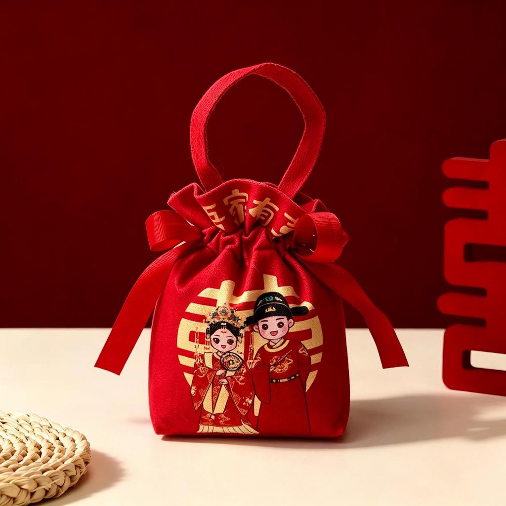 Velvet Chinese Style Wedding Candy Bag with No Folding Required
