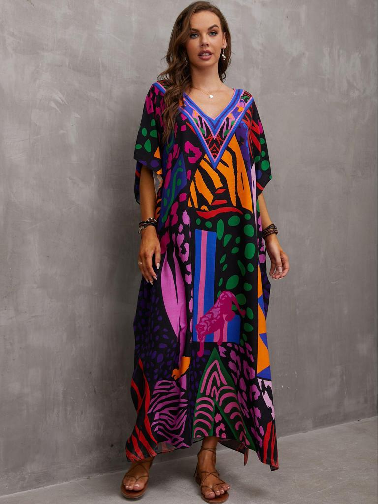 Beach Vacation Loose-Fit Rayon Print Cover-Up Shirt