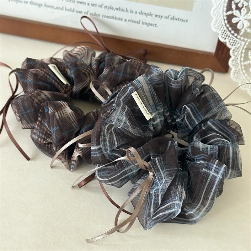 Sheer Gingham Scrunchies With Thin Ribbons Transparent Plaid Hair Ties Fairy Style Light Weight Hair Rope For Summer