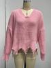 Pullover Einfache Mode Lose Vintage Herbst und Winter Mode Damen Weiche Klassische Kleidung Baumwolle Quaste Gebrochen Löcher Pullover Strick