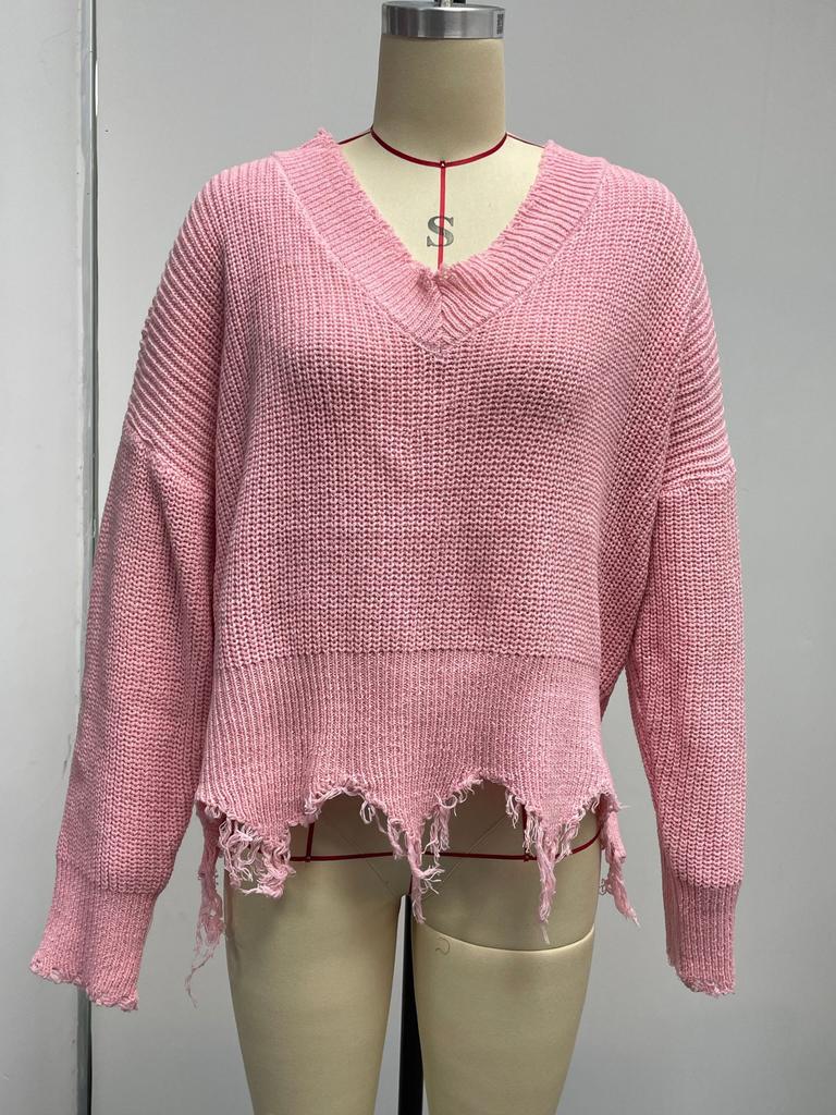 Pulovere Moda simplă Largi Vintage Moda de toamnă și iarnă Haine clasice moale pentru femei Bumbac ciucuri găuri sparte Pulover tricot