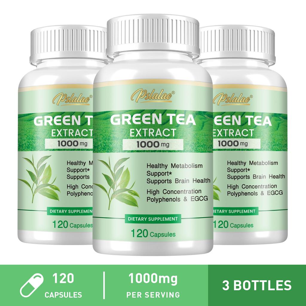 Green tea extract capsules, 1000 mg, containing EGCG and polyphenols, antioxidant, suitable for both men and women.