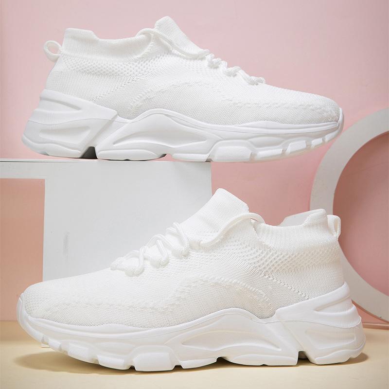 Casual shoes spring and autumn lightweight fly-woven couple shoes soft-soled comfortable sports shoes student lace-up socks shoes single shoes