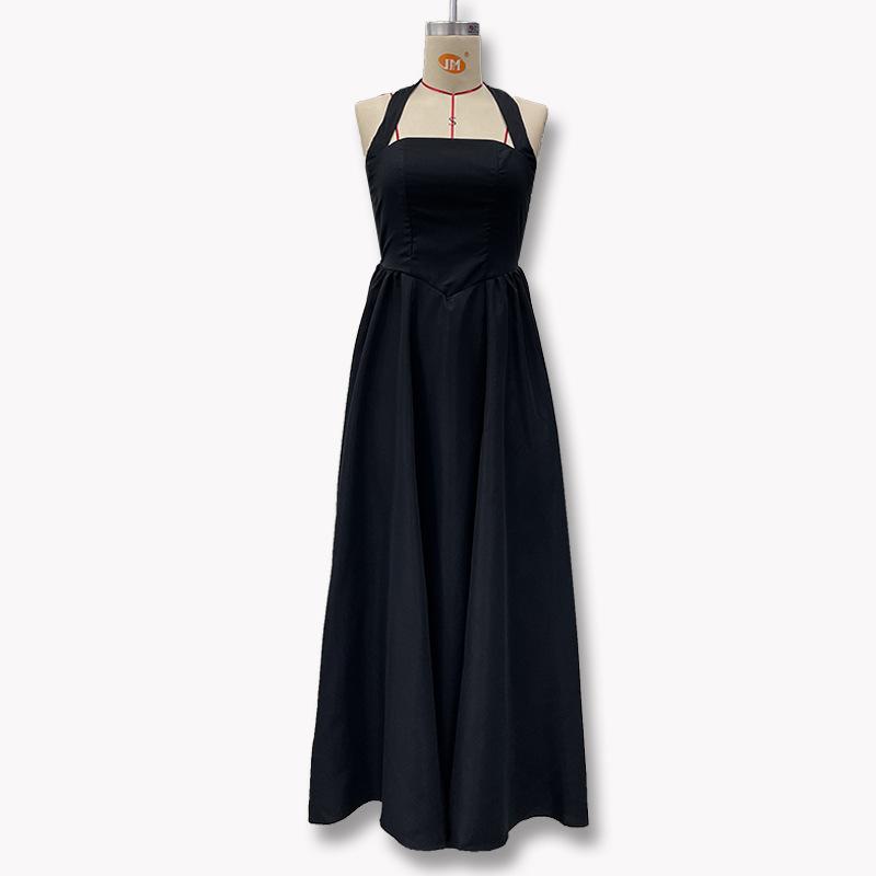 Women's Summer Halter Square Neck Sleeveless Backless Maxi Dress Solid Color Elegant Evening Party Casual Long Dress for Women