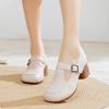 Damen-Schuhe Damen Süß Weiches Beige Leder Schnallenriemen Quadratischer Absatz Schuhe für Büroarbeit Dame Schwarze Pumps ab580