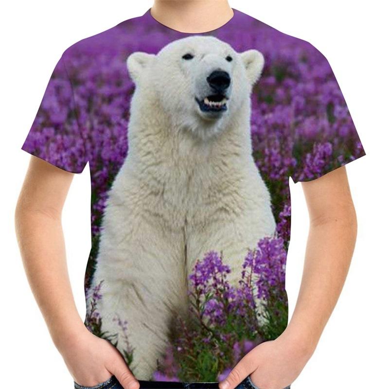 Full Print Animal Polar Bear Graphic T-Shirt For Men Summer Short Sleeve Oversized T Shirt Kids Tees Tops Clothes