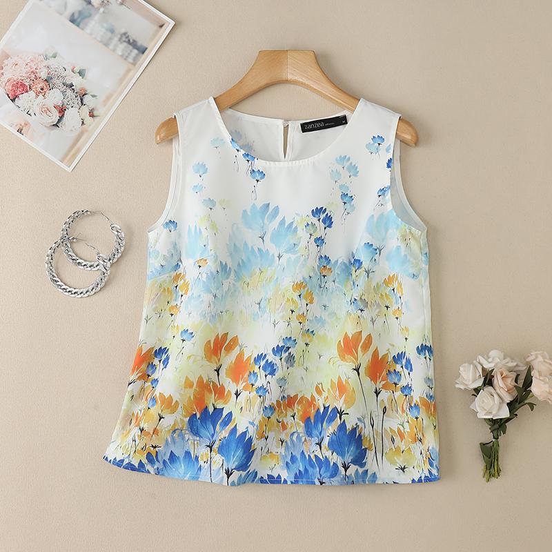 

ZANZEA Женские летние топы-майки без рукавов с круглым вырезом и цветочным принтом 4XL