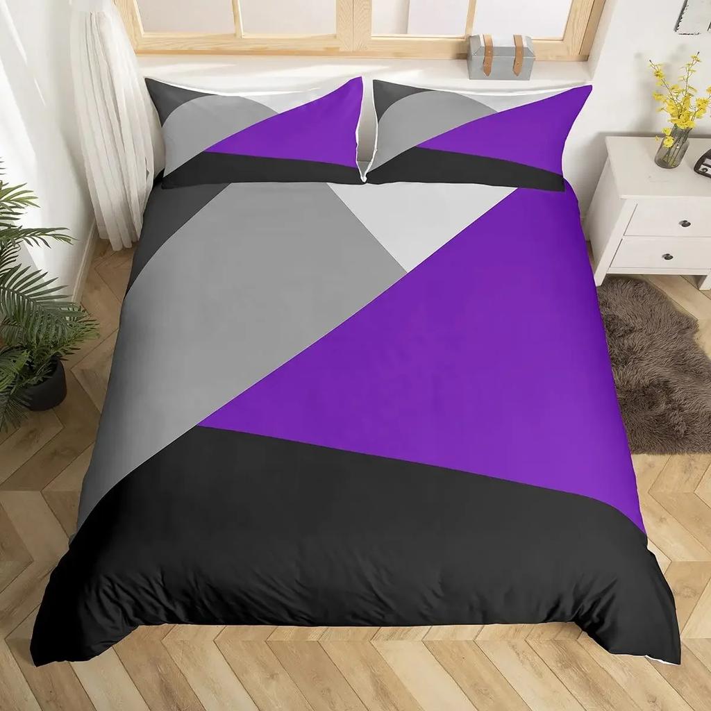 Geometric Triangle Duvet Cover Queen Patchwork Geometry Bedding Set Simple Modern Abstract Quilt Cover Rustic Home Room Decor