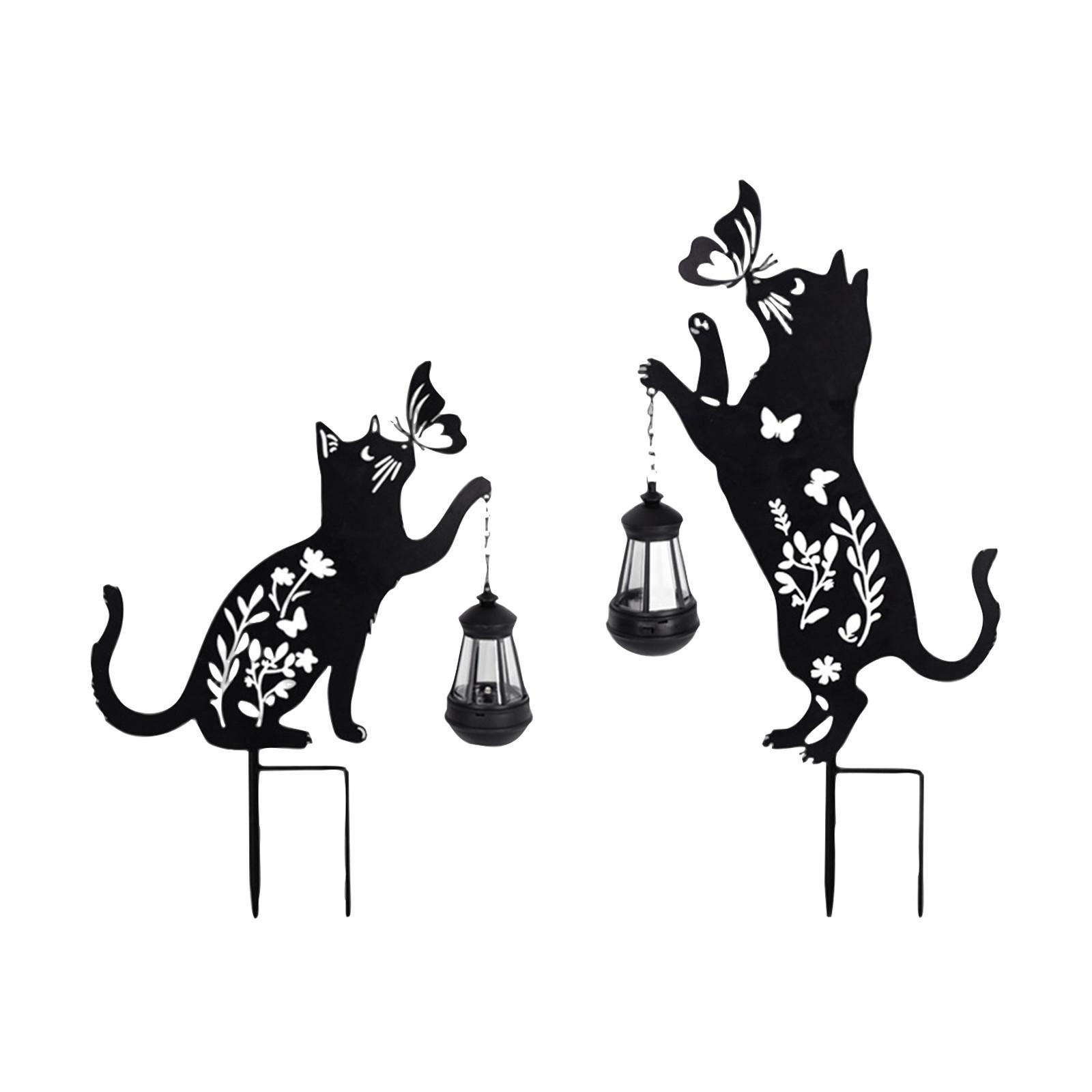 

Солнечный уличный фонарь для двора, железный кот, втыкаемый в землю, атмосферный светодиодный свет, украшение - полый кот (Две упаковки) One Size чёрный