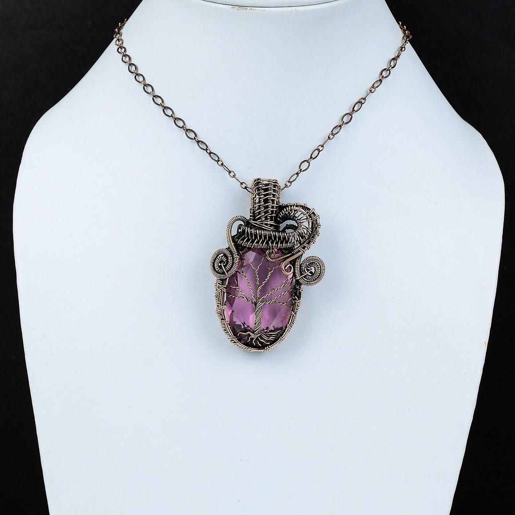 Tree Of Life Pink Kunzite Gemstone Pure Copper Wire Wrapped Handmade Jewelry Pendant For Her