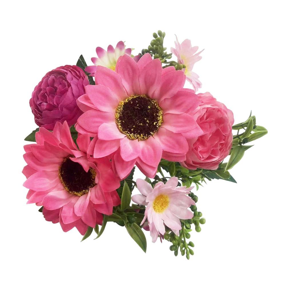 Multicolor Sunflower Artificial Flower Green Leaves Photo Props Faux Daisy Peony Flower DIY Accessories Simulation Sunflower